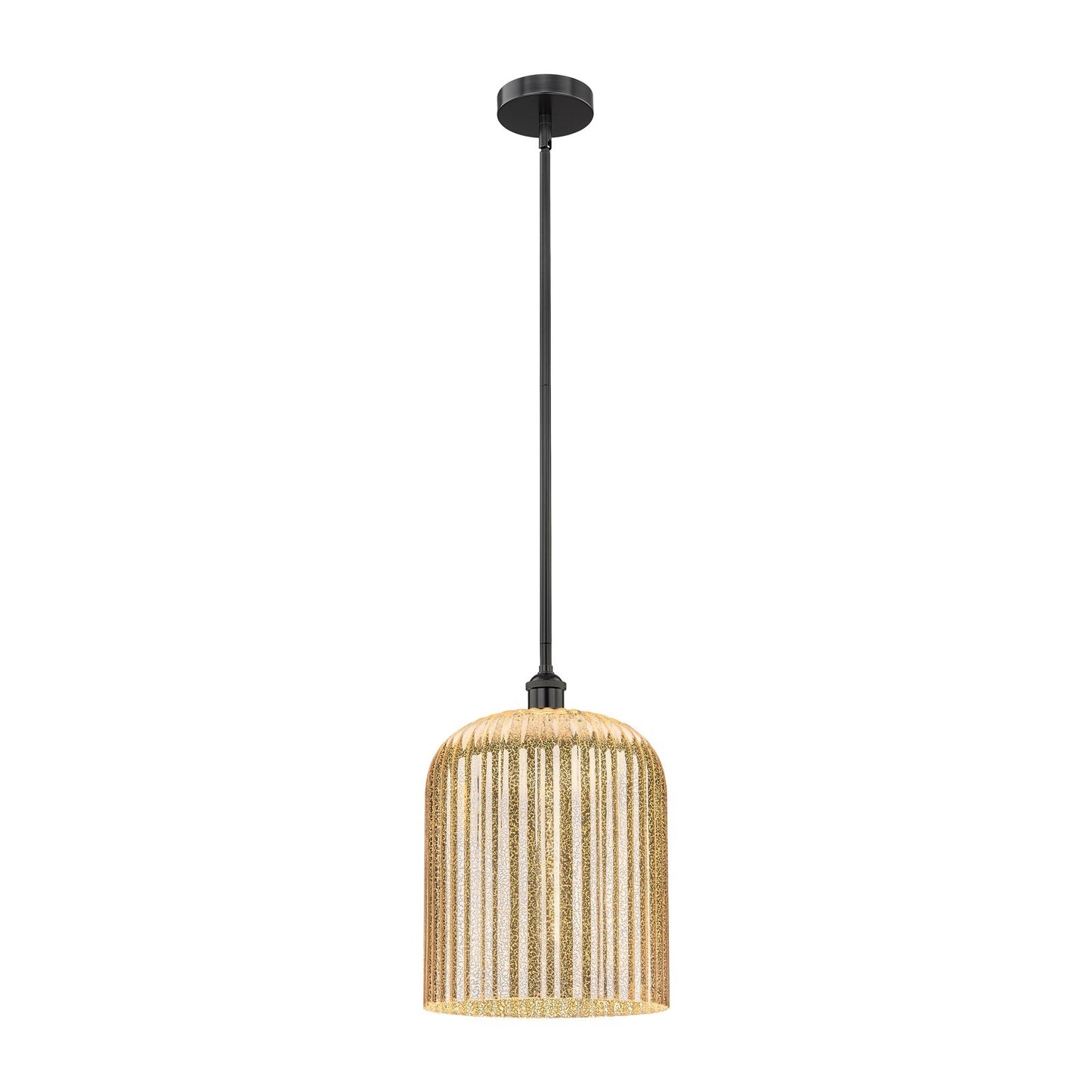 Innovations Bridal Veil 5in 1-Light Mini Pendant | Industrial Matte Black Steel and Mercury Ribbed Glass | Kitchen Island & | Model 616-1S-BK-G559-12ME