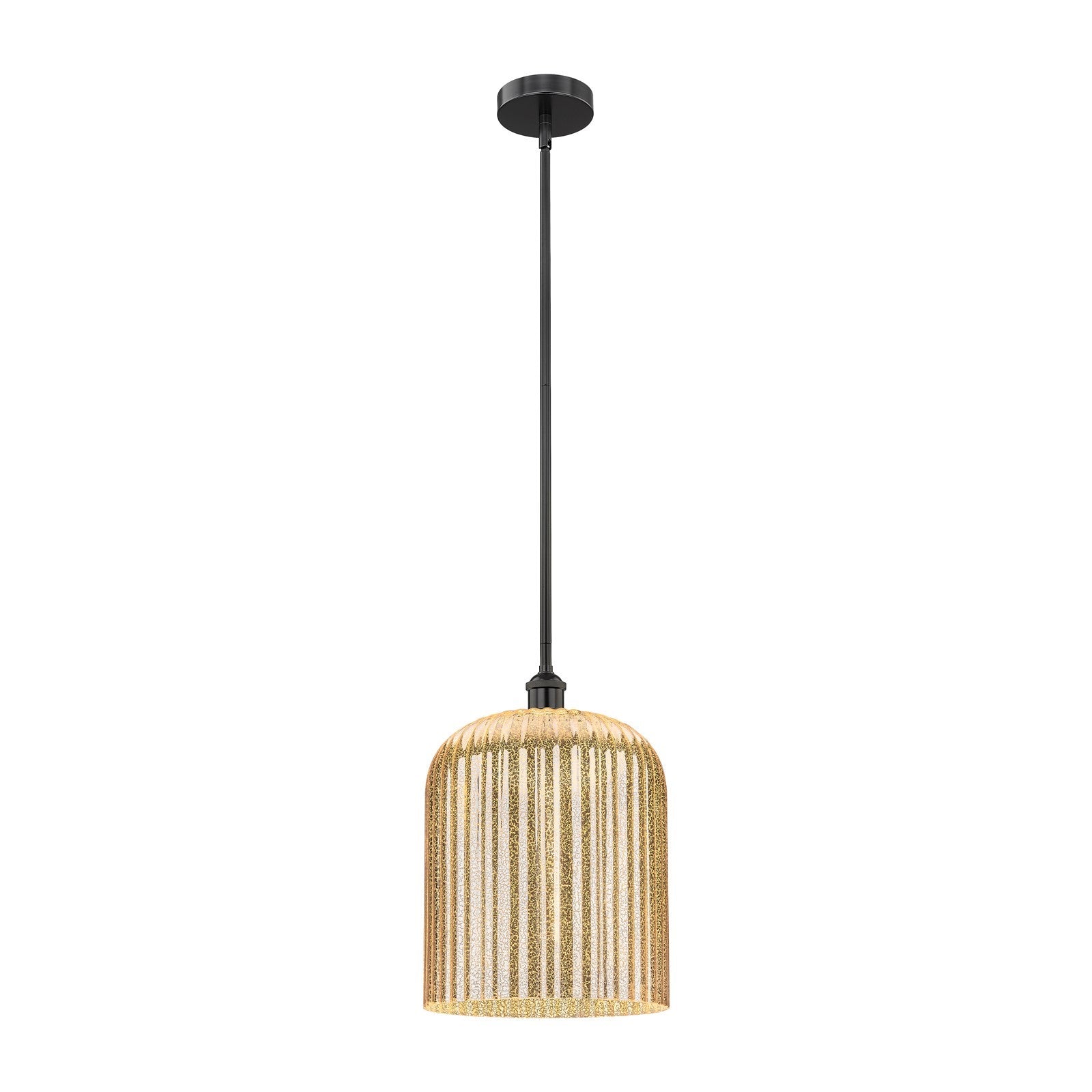 Innovations Bridal Veil 5in 1-Light Mini Pendant | Industrial Matte Black Steel and Mercury Ribbed Glass | Kitchen Island & | Model 616-1S-BK-G559-12ME