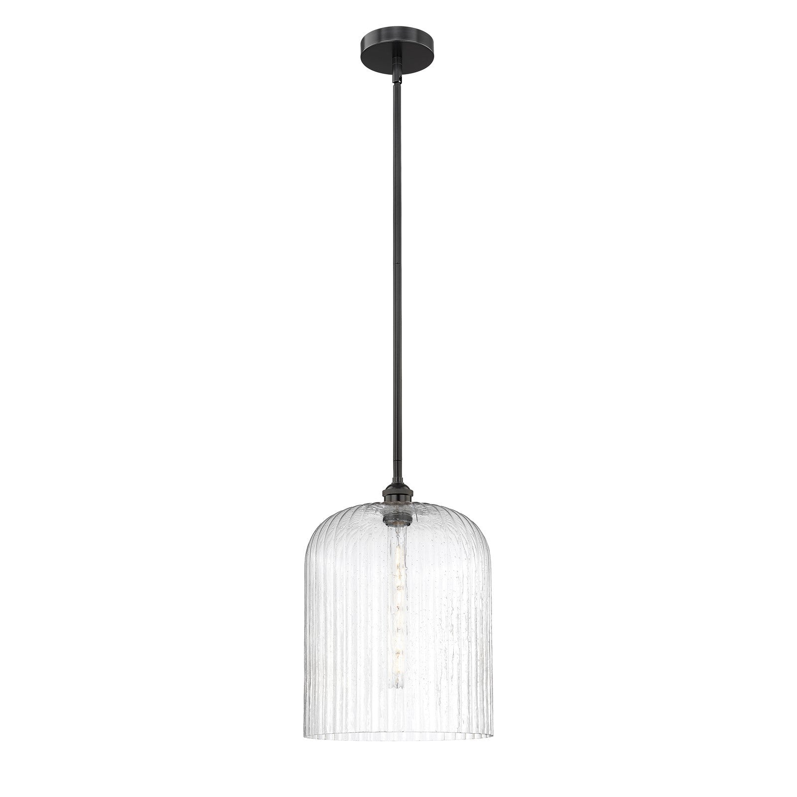 Innovations Bridal Veil 5in 1-Light Mini Pendant | Industrial Matte Black Steel and Seedy Ribbed Glass | Kitchen Island & | Model 616-1S-BK-G559-12SDY