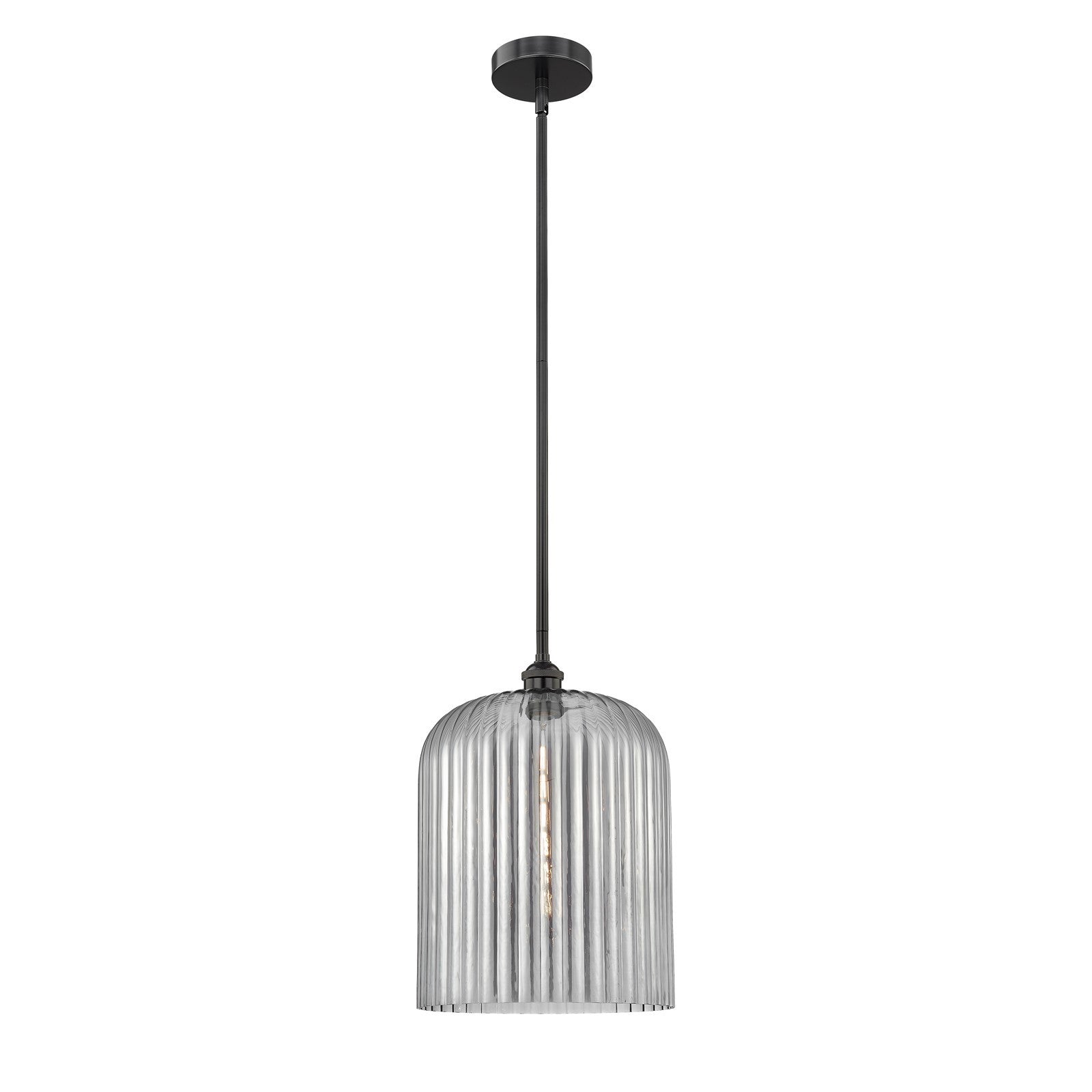 Innovations Bridal Veil 5in 1-Light Mini Pendant | Industrial Matte Black Steel and Light Smoke Ribbed Glass | Kitchen Island | Model 616-1S-BK-G559-12SM