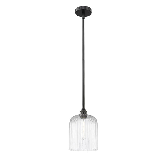 Innovations Bridal Veil 5in 1-Light Mini Pendant | Industrial Matte Black Steel and Clear Ribbed Glass | Kitchen Island & | Model 616-1S-BK-G559-8CL