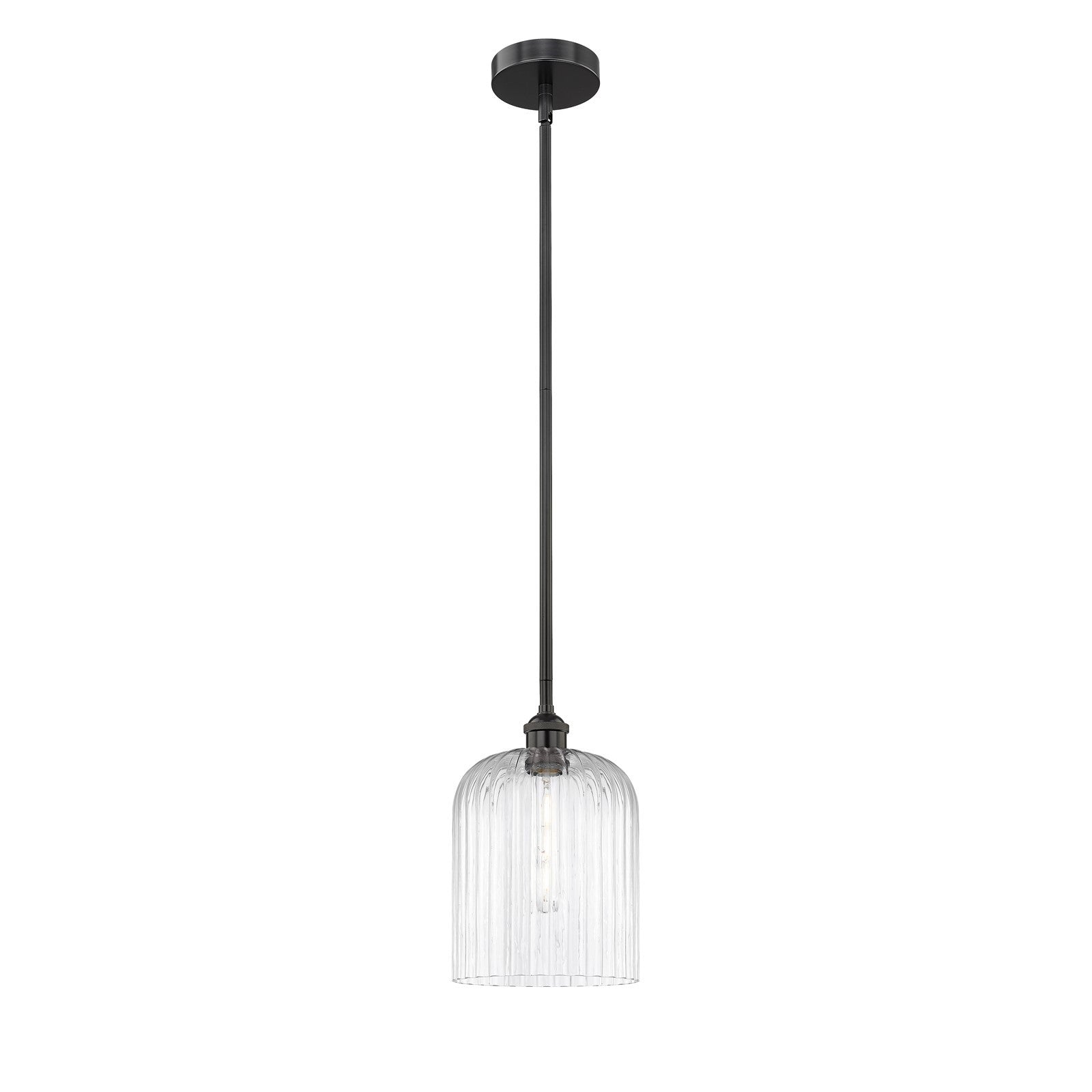Innovations Bridal Veil 5in 1-Light Mini Pendant | Industrial Matte Black Steel and Clear Ribbed Glass | Kitchen Island & | Model 616-1S-BK-G559-8CL