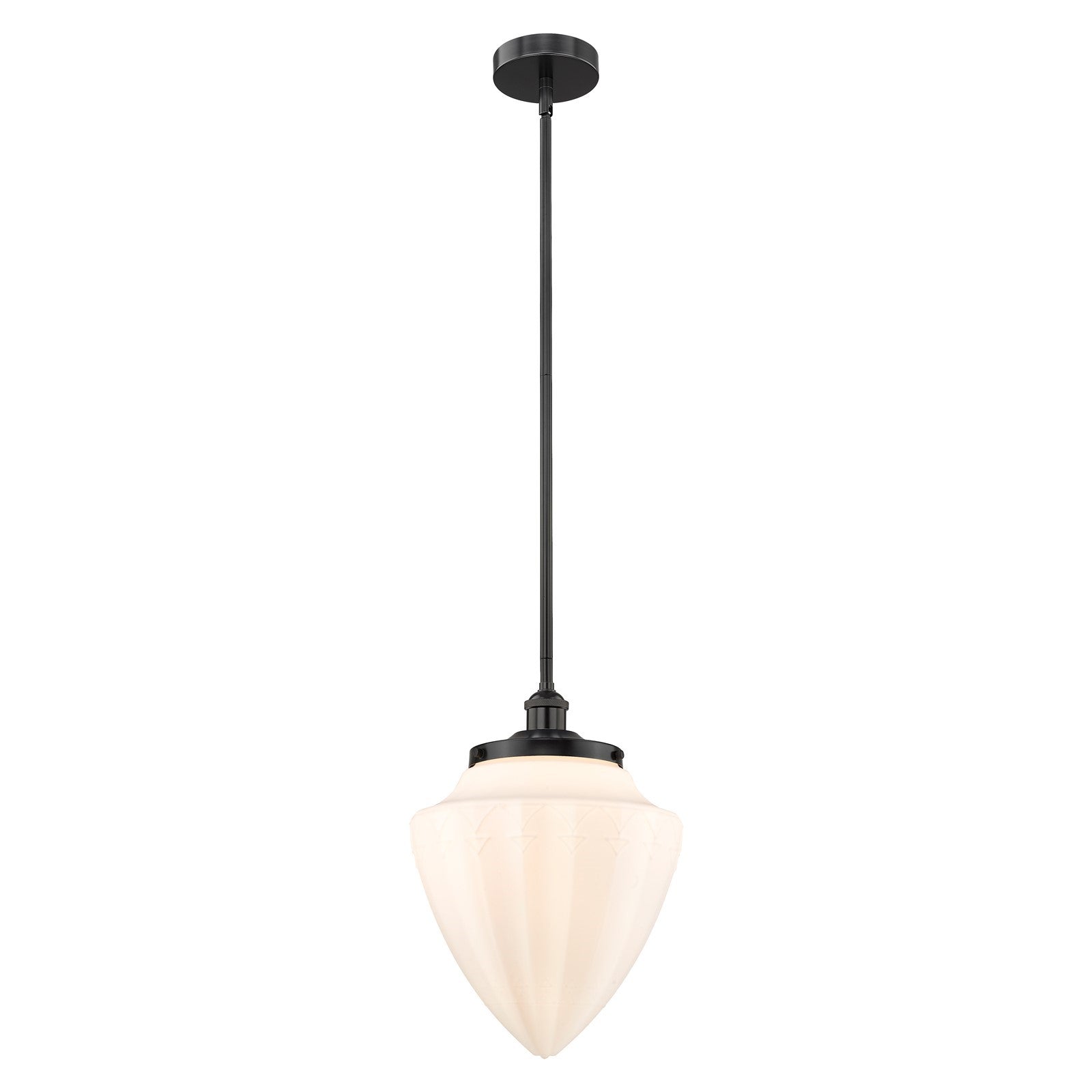 Innovations Bridgeton 12in 1-Light Mini Pendant | Traditional Matte Black Steel and Matte White Frosted Glass | Kitchen Island & | Model 616-1S-BK-G661-12