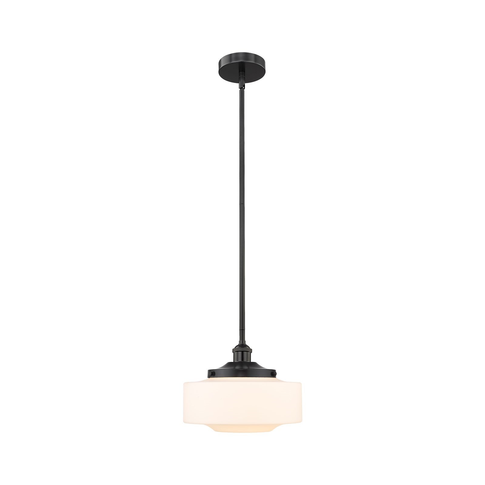 Innovations Bridgeton 12in 1-Light Mini Pendant | Traditional Matte Black Steel and Matte White Frosted Glass | Kitchen Island & | Model 616-1S-BK-G691-12