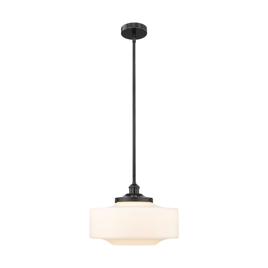 Innovations Bridgeton 12in 1-Light Mini Pendant | Traditional Matte Black Steel and Matte White Frosted Glass | Kitchen Island & | Model 616-1S-BK-G691-16