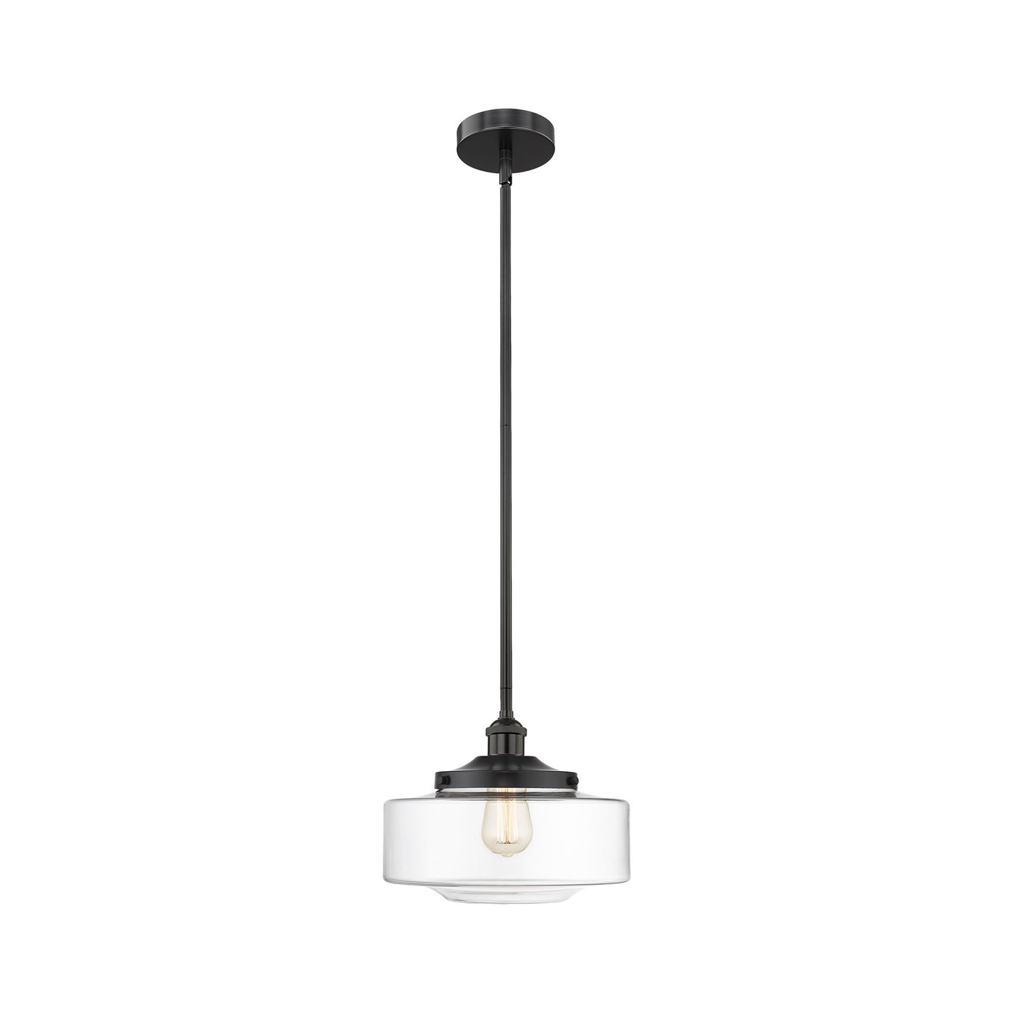 Innovations Bridgeton 12in 1-Light Mini Pendant | Traditional Matte Black Steel and Clear Glass | Kitchen Island & Dining Room | Model 616-1S-BK-G692-12