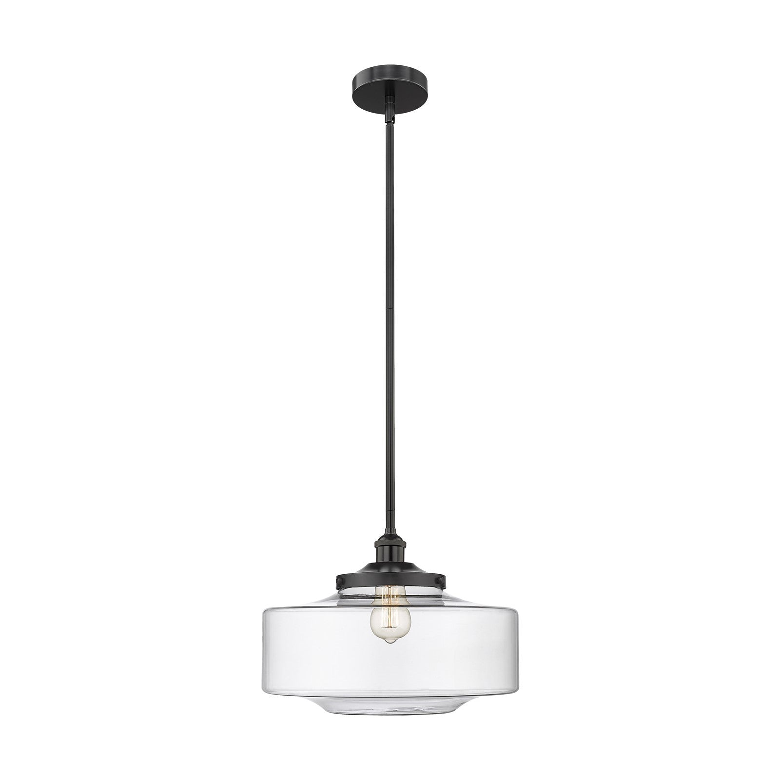Innovations Bridgeton 12in 1-Light Mini Pendant | Traditional Matte Black Steel and Clear Glass | Kitchen Island & Dining Room | Model 616-1S-BK-G692-16