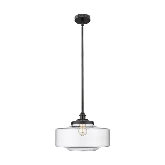 Innovations Bridgeton 12in 1-Light Mini Pendant | Traditional Matte Black Steel and Clear Glass | Kitchen Island & Dining Room | Model 616-1S-BK-G692-16