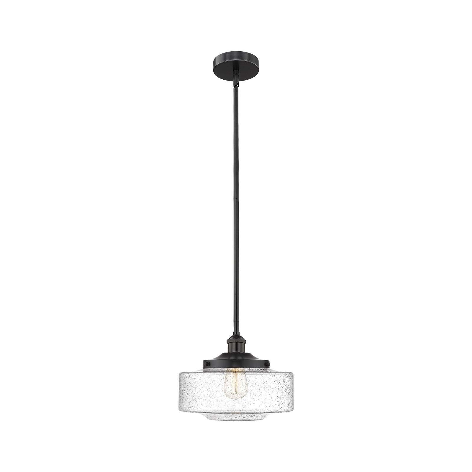 Innovations Bridgeton 12in 1-Light Mini Pendant | Traditional Matte Black Steel and Seedy Glass | Kitchen Island & Dining Room | Model 616-1S-BK-G694-12