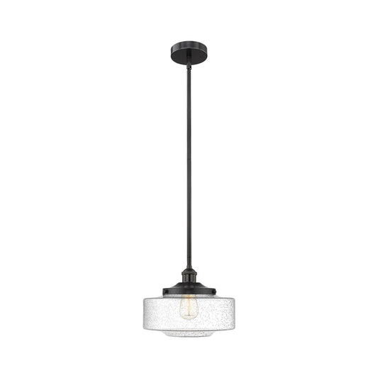Innovations Bridgeton 12in 1-Light Mini Pendant | Traditional Matte Black Steel and Seedy Glass | Kitchen Island & Dining Room | Model 616-1S-BK-G694-12