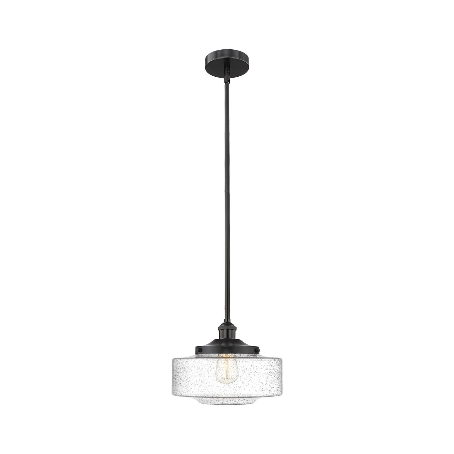Innovations Bridgeton 12in 1-Light Mini Pendant | Traditional Matte Black Steel and Seedy Glass | Kitchen Island & Dining Room | Model 616-1S-BK-G694-12