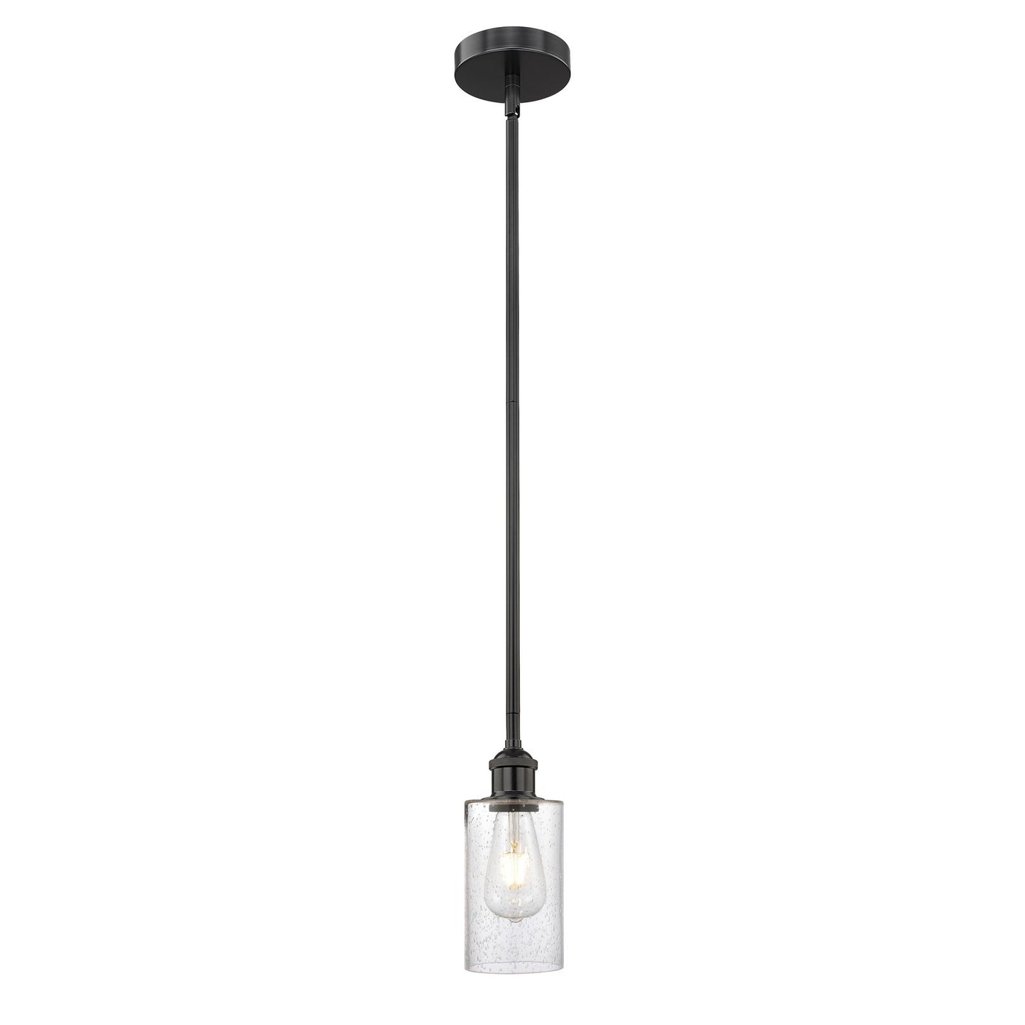 Innovations Clymer 1-Light Mini Pendant | Transitional Matte Black Steel and Seedy Glass | Kitchen Island & Dining Room | 3.88 x | Model 616-1S-BK-G804
