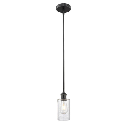 Innovations Clymer 1-Light Mini Pendant | Transitional Matte Black Steel and Seedy Glass | Kitchen Island & Dining Room | 3.88 x | Model 616-1S-BK-G804