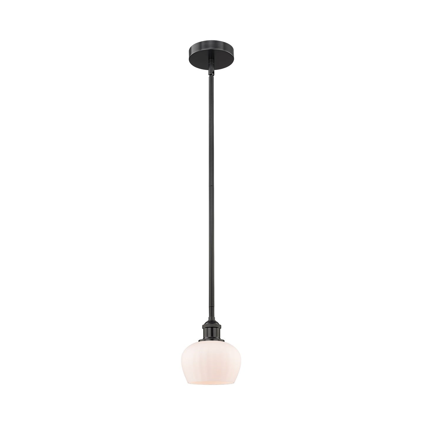 Innovations Fenton 7in 1-Light Mini Pendant | Industrial Matte Black Steel and Matte White Ribbed Glass | Kitchen Island & Dining | Model 616-1S-BK-G91