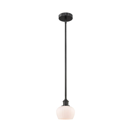 Innovations Fenton 7in 1-Light Mini Pendant | Industrial Matte Black Steel and Matte White Ribbed Glass | Kitchen Island & | Model 616-1S-BK-G91-LED