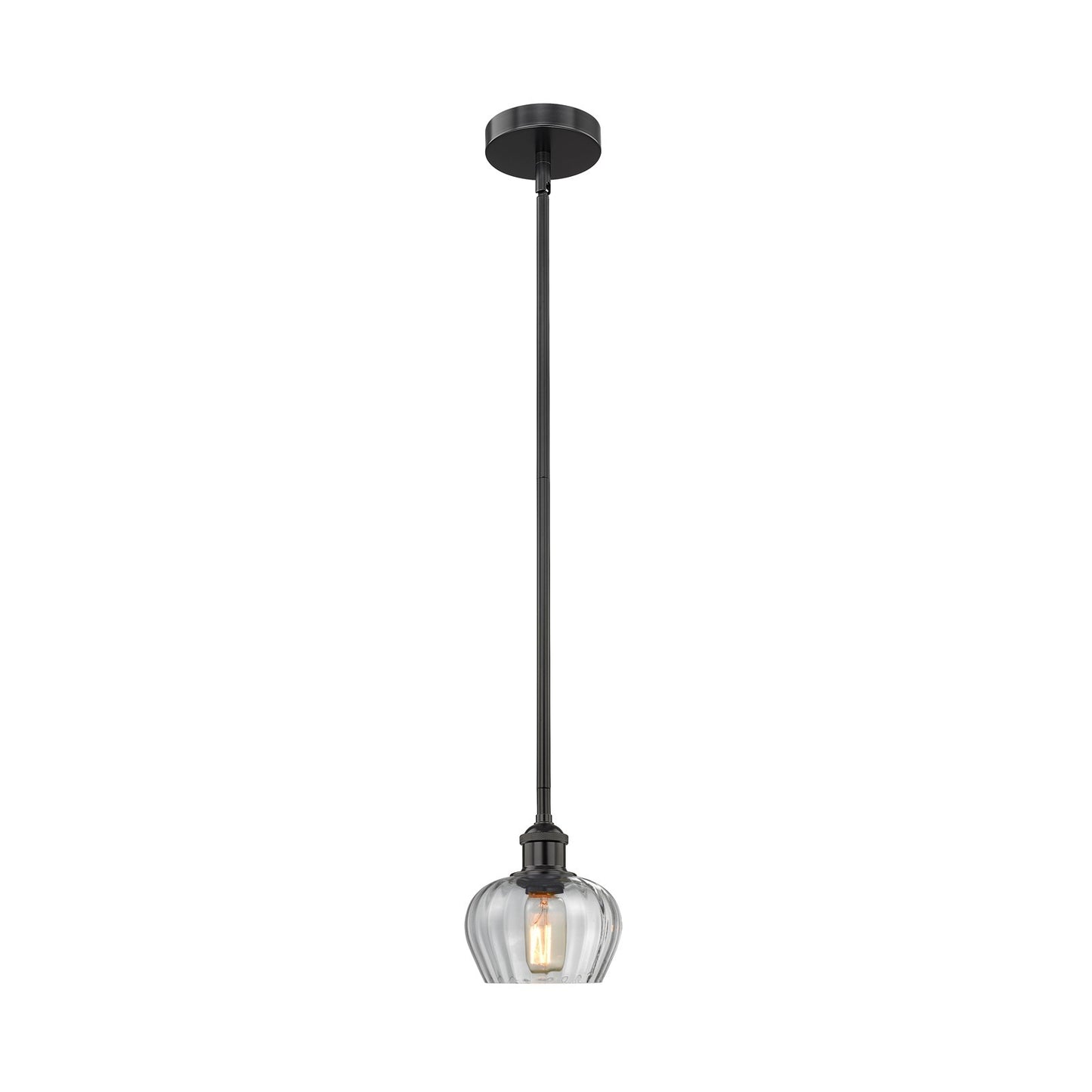 Innovations Fenton 7in 1-Light Mini Pendant | Industrial Matte Black Steel and Clear Ribbed Glass | Kitchen Island & Dining Room | Model 616-1S-BK-G92