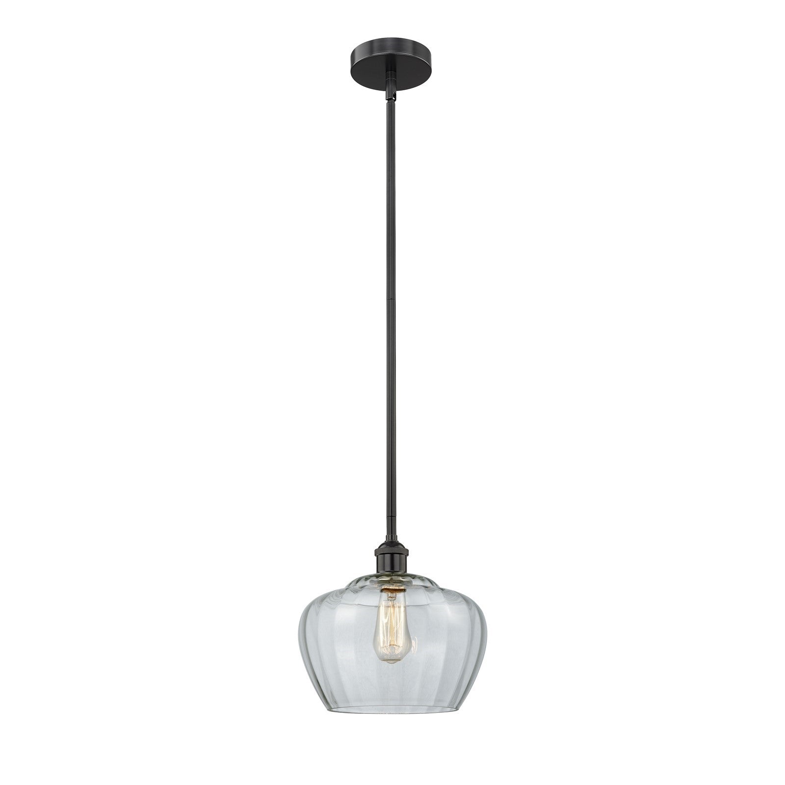 Innovations Fenton 11in 1-Light Mini Pendant | Industrial Matte Black Steel and Clear Ribbed Glass | Kitchen Island & Dining Room | Model 616-1S-BK-G92-L