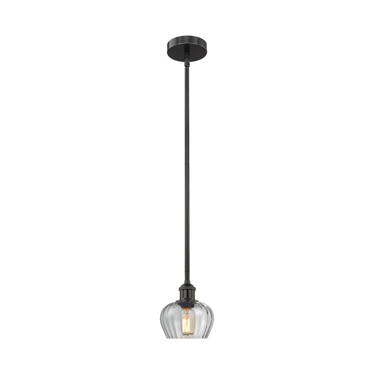 Innovations Fenton 7in 1-Light Mini Pendant | Industrial Matte Black Steel and Clear Ribbed Glass | Kitchen Island & Dining Room | Model 616-1S-BK-G92-LED