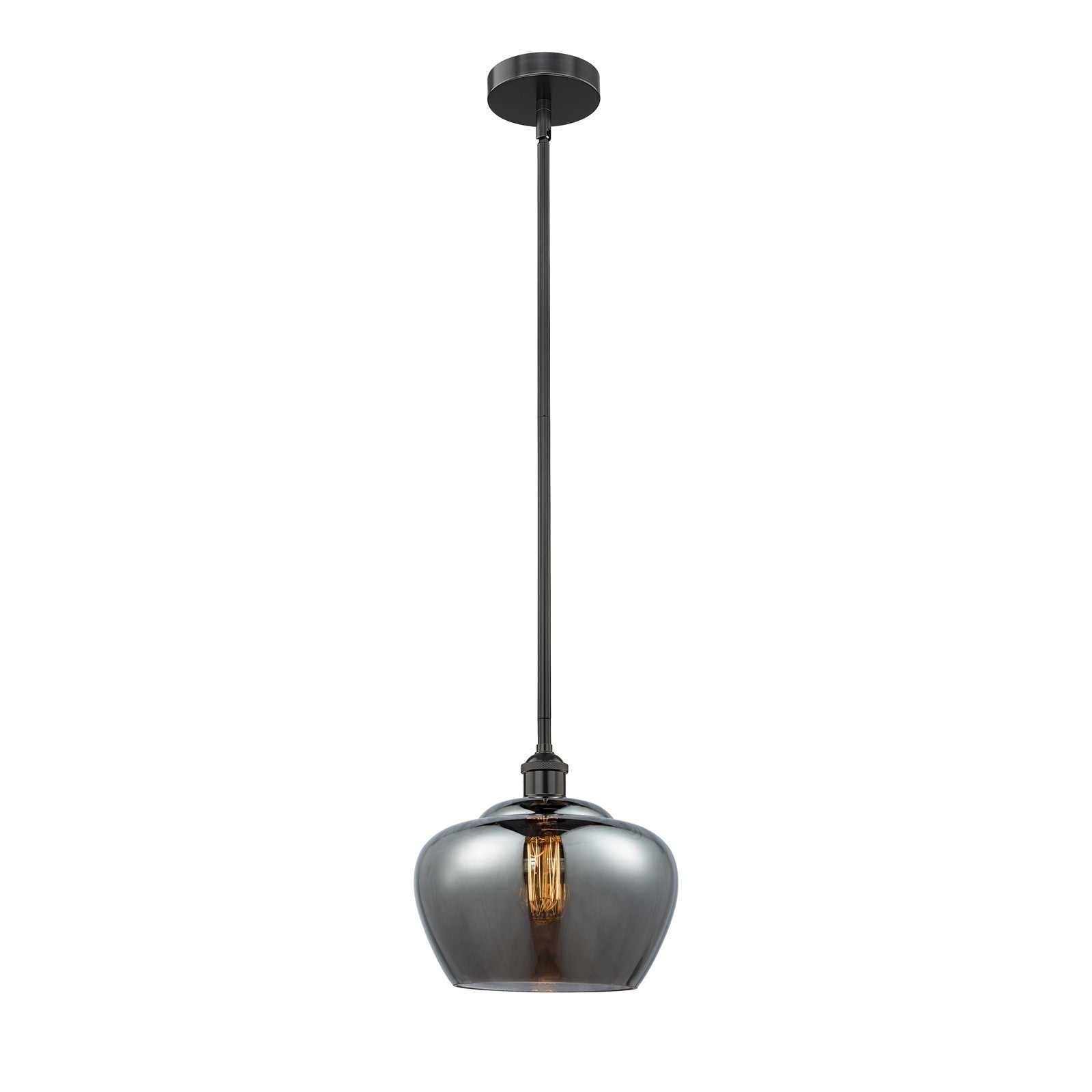 Innovations Fenton 11in 1-Light Mini Pendant | Industrial Matte Black Steel and Light Smoke Ribbed Glass | Kitchen Island & Dining | Model 616-1S-BK-G93-L