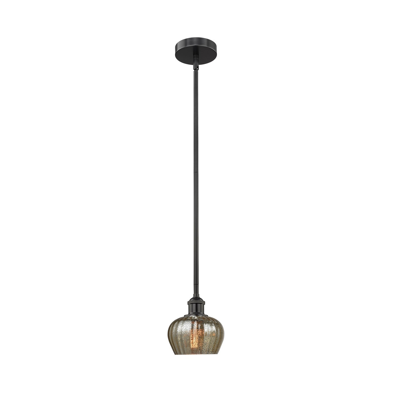 Innovations Fenton 7in 1-Light Mini Pendant | Industrial Matte Black Steel and Mercury Ribbed Glass | Kitchen Island & Dining Room | Model 616-1S-BK-G96