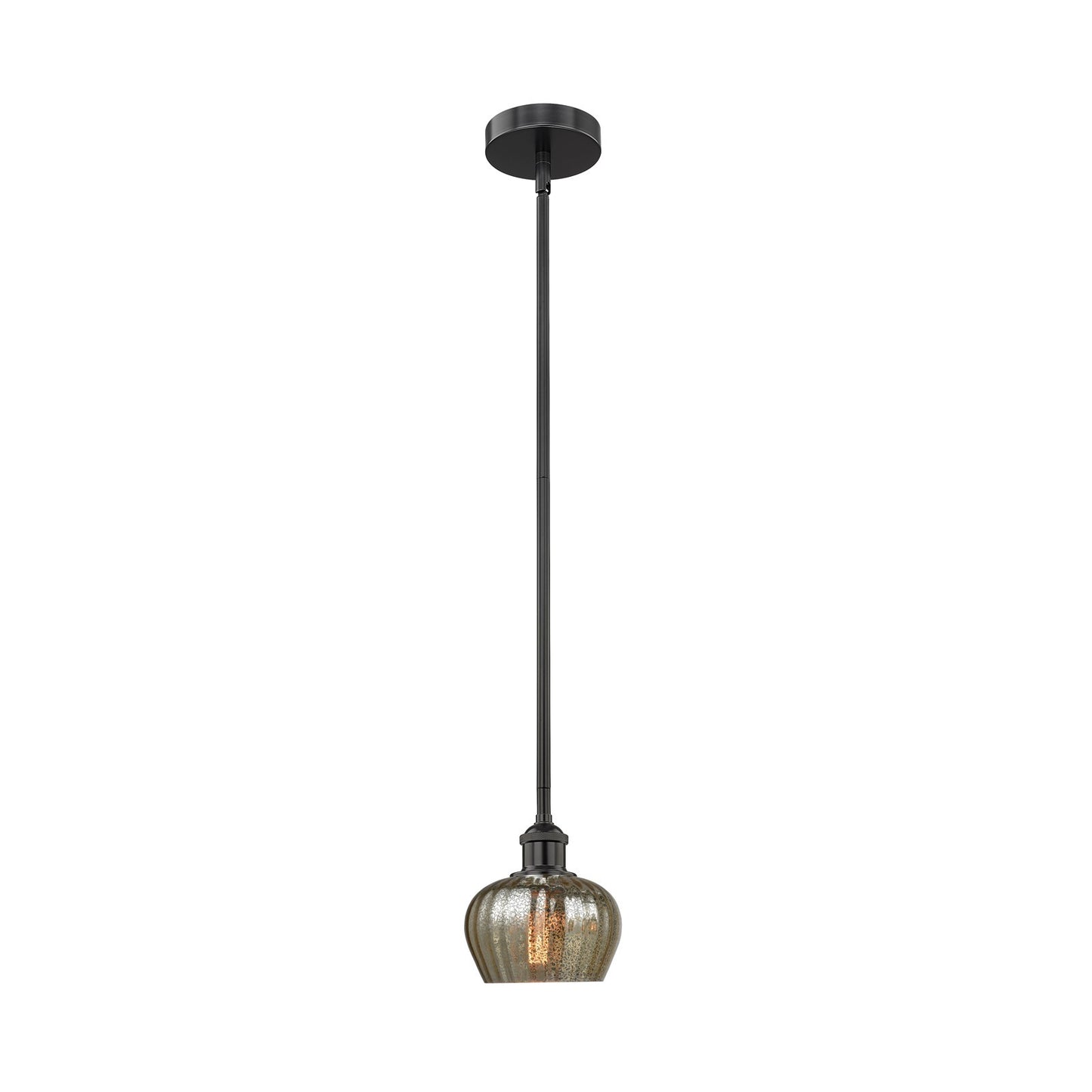 Innovations Fenton 7in 1-Light Mini Pendant | Industrial Matte Black Steel and Mercury Ribbed Glass | Kitchen Island & Dining Room | Model 616-1S-BK-G96