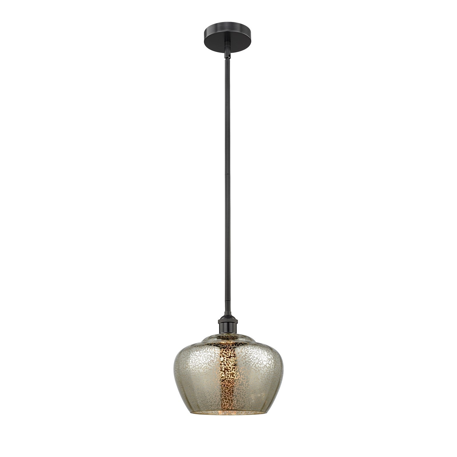 Innovations Fenton 11in 1-Light Mini Pendant | Industrial Matte Black Steel and Mercury Ribbed Glass | Kitchen Island & Dining | Model 616-1S-BK-G96-L
