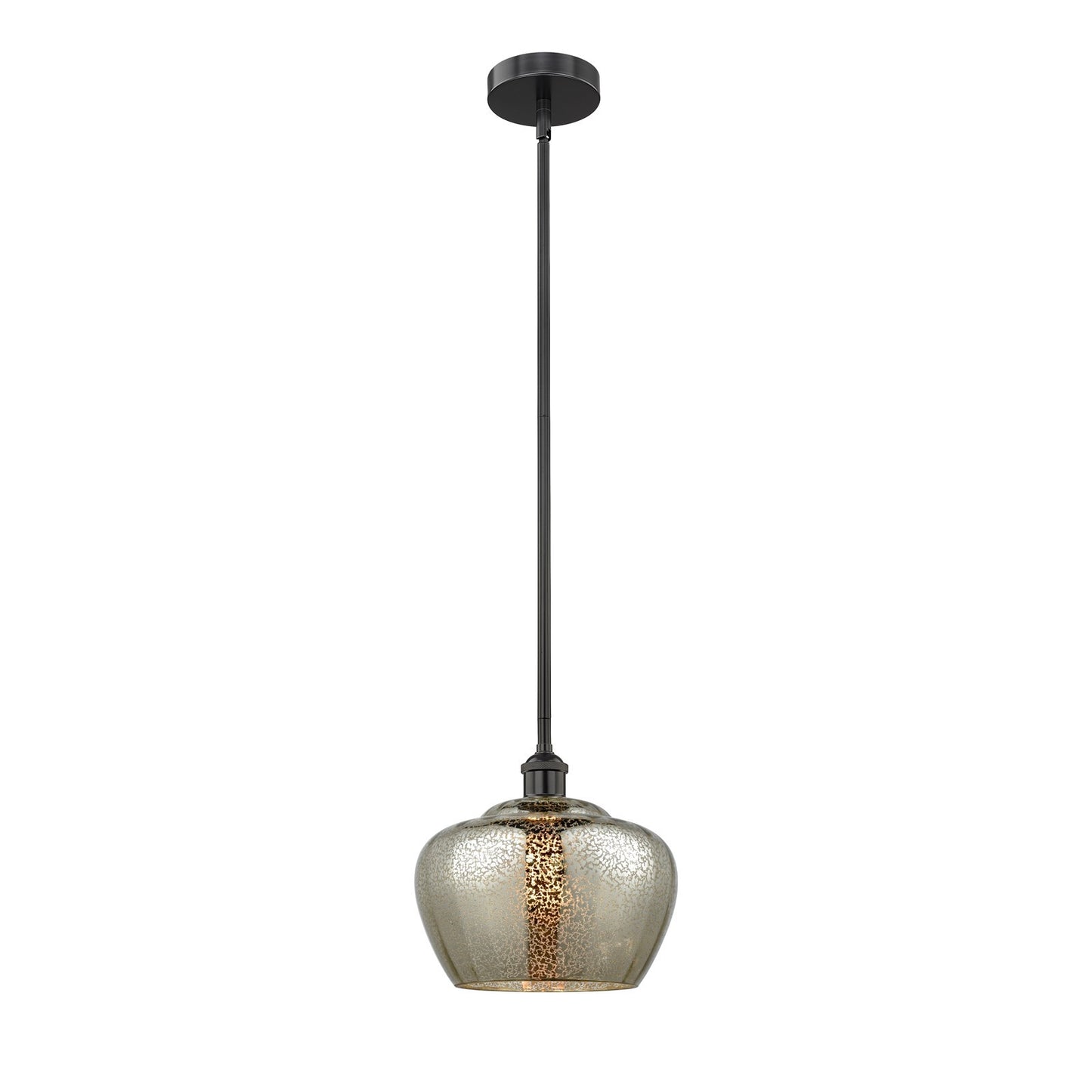 Innovations Fenton 11in 1-Light Mini Pendant | Industrial Matte Black Steel and Mercury Ribbed Glass | Kitchen Island & Dining | Model 616-1S-BK-G96-L
