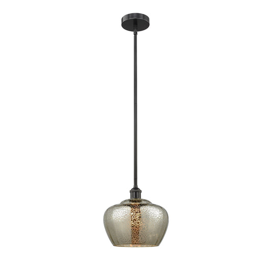 Innovations Fenton 11in 1-Light Mini Pendant | Industrial Matte Black Steel and Mercury Ribbed Glass | Kitchen Island & Dining | Model 616-1S-BK-G96-L