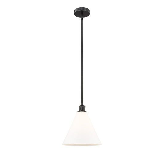 Innovations Berkshire Glass 12in 1-Light Mini Pendant | Industrial Matte Black Steel and Matte White Glass | Kitchen Island | Model 616-1S-BK-GBC-121-LED