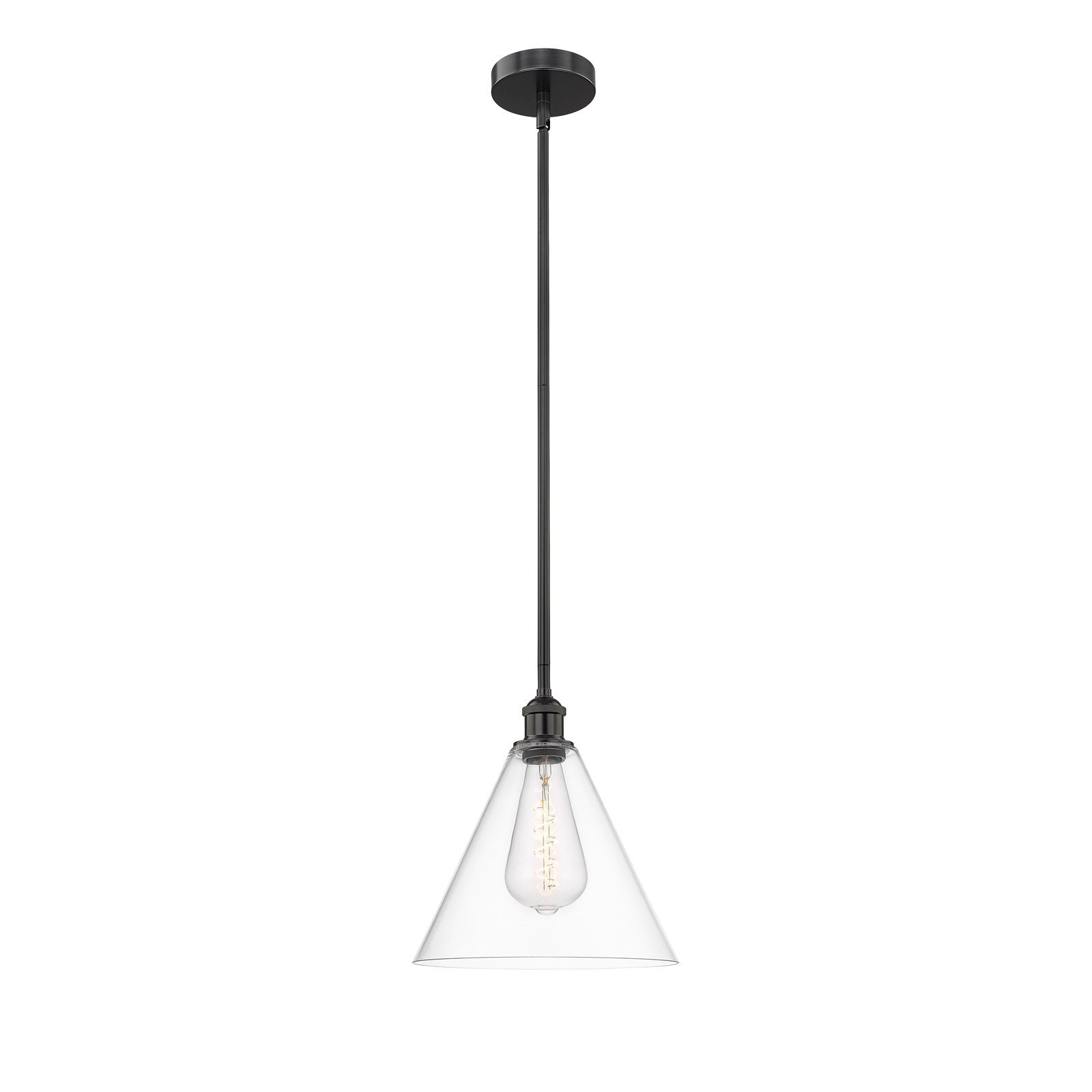 Innovations Berkshire Glass 12in 1-Light Mini Pendant | Industrial Matte Black Steel and Clear Glass | Kitchen Island & | Model 616-1S-BK-GBC-122-LED