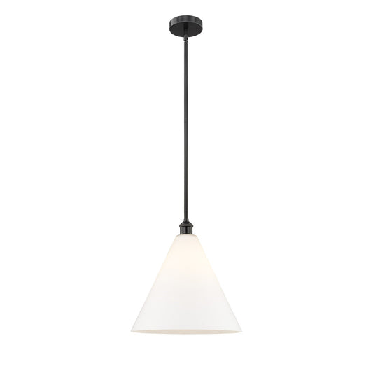 Innovations Berkshire Glass 16in 1-Light Pendant | Industrial Matte Black Steel and Matte White Glass | Kitchen Island & Dining | Model 616-1S-BK-GBC-161