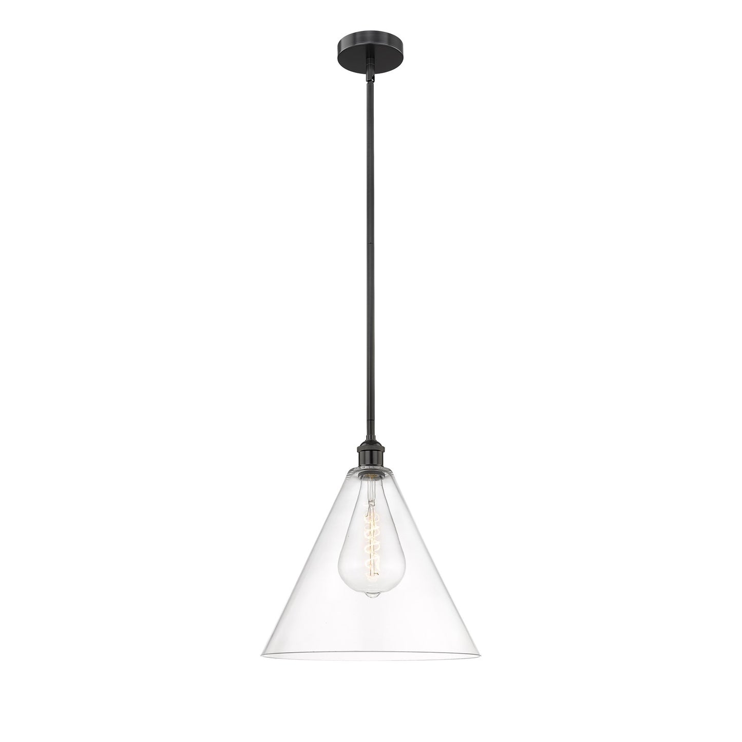 Innovations Berkshire Glass 16in 1-Light Pendant | Industrial Matte Black Steel and Clear Glass | Kitchen Island & Dining | Model 616-1S-BK-GBC-162-LED