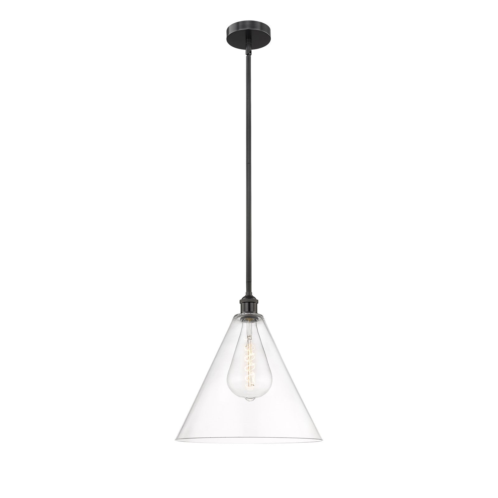 Innovations Berkshire Glass 16in 1-Light Pendant | Industrial Matte Black Steel and Clear Glass | Kitchen Island & Dining | Model 616-1S-BK-GBC-162-LED