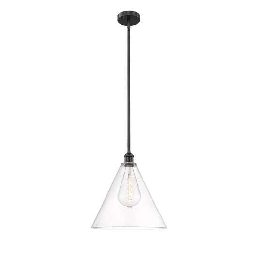 Innovations Berkshire Glass 16in 1-Light Pendant | Industrial Matte Black Steel and Clear Glass | Kitchen Island & Dining | Model 616-1S-BK-GBC-162-LED