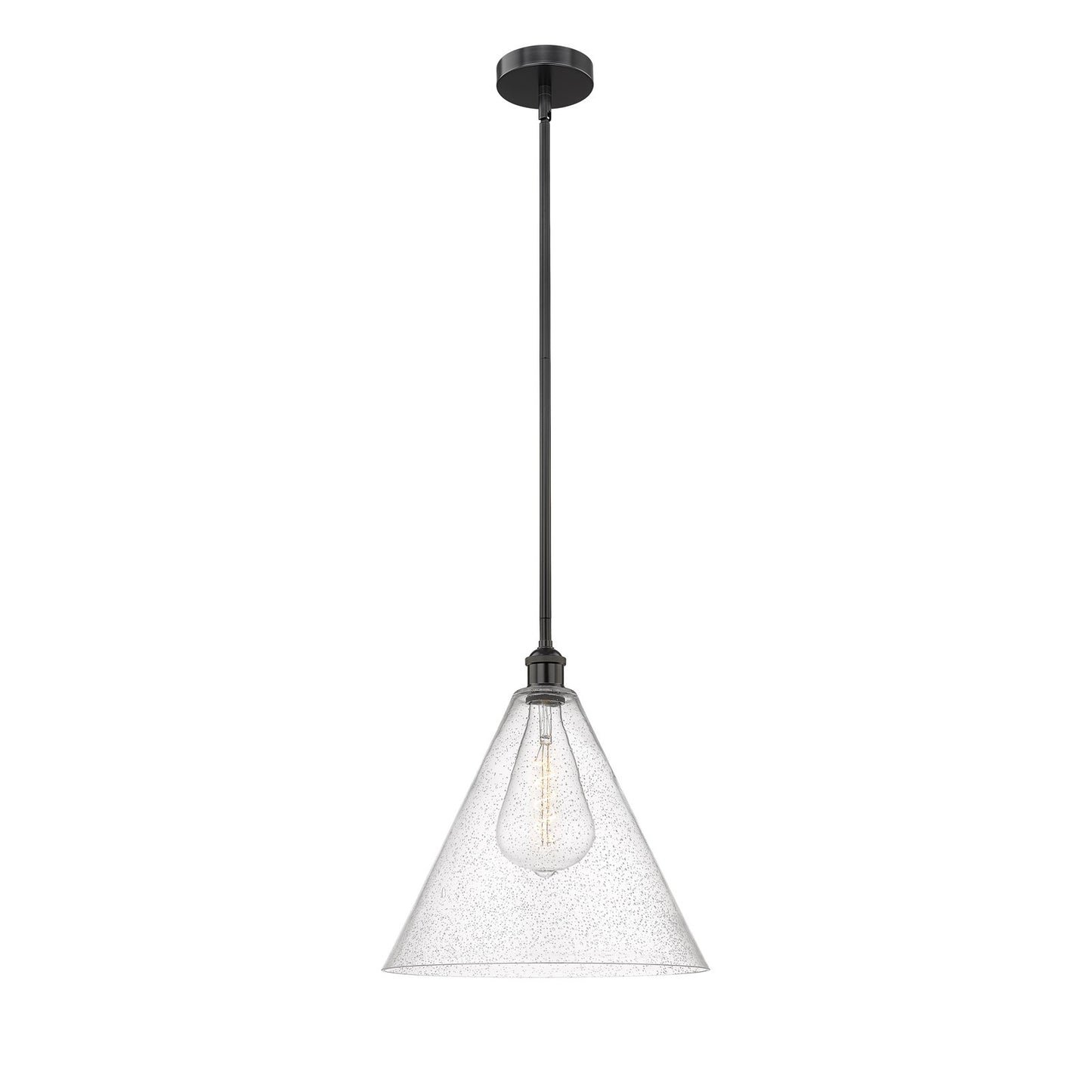 Innovations Berkshire Glass 16in 1-Light Pendant | Industrial Matte Black Steel and Cast Brass with Seedy Glass | Kitchen Island | Model 616-1S-BK-GBC-164