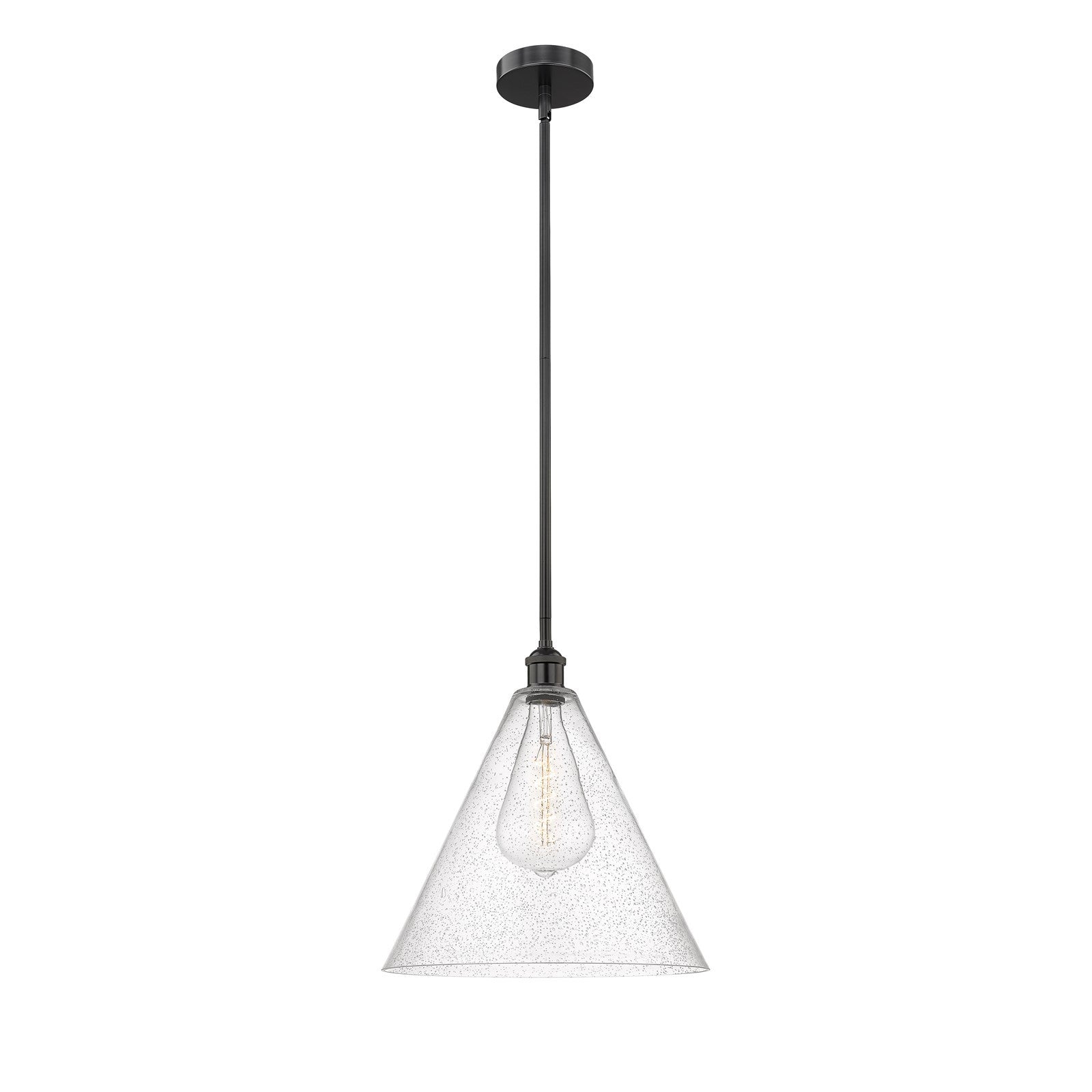 Innovations Berkshire Glass 16in 1-Light Pendant | Industrial Matte Black Steel and Cast Brass with Seedy Glass | Kitchen Island | Model 616-1S-BK-GBC-164