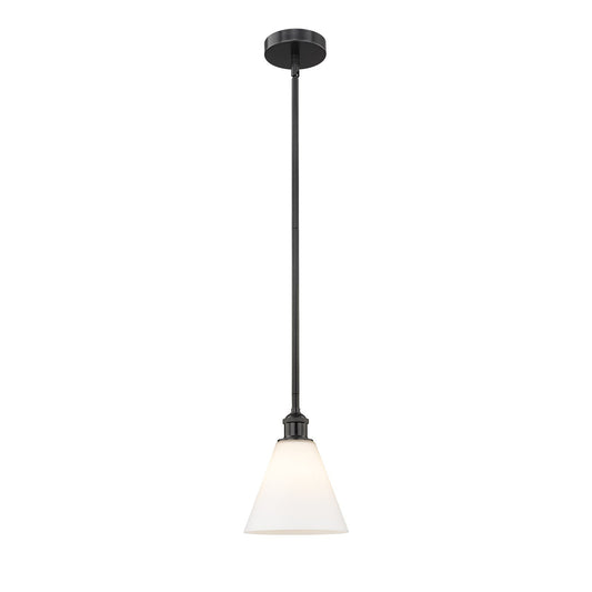 Innovations Berkshire Glass 8in 1-Light Mini Pendant | Industrial Matte Black Steel and Matte White Glass | Kitchen Island & | Model 616-1S-BK-GBC-81-LED