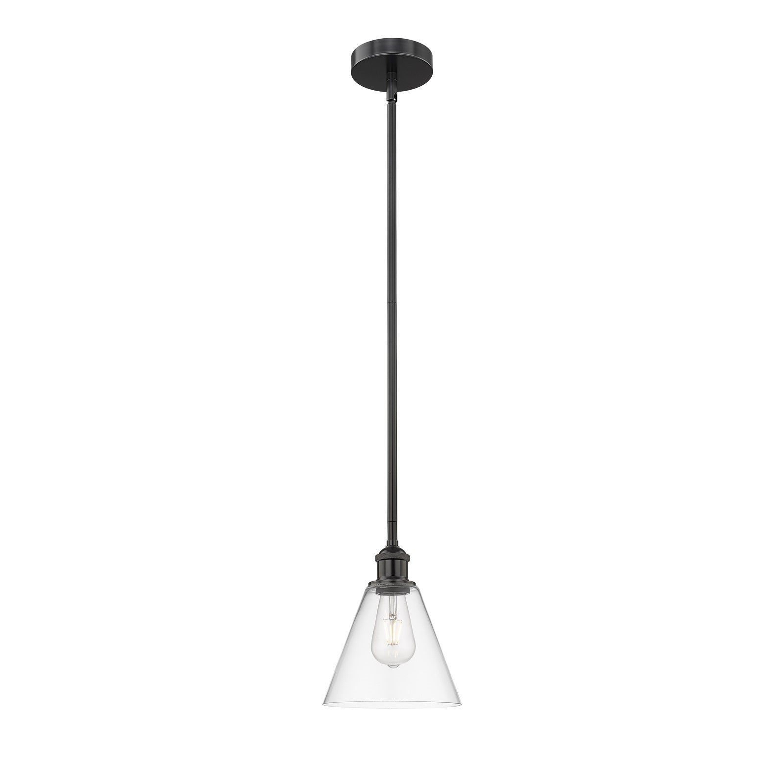 Innovations Berkshire Glass 8in 1-Light Mini Pendant | Industrial Matte Black Steel and Clear Glass | Kitchen Island & Dining | Model 616-1S-BK-GBC-82-LED