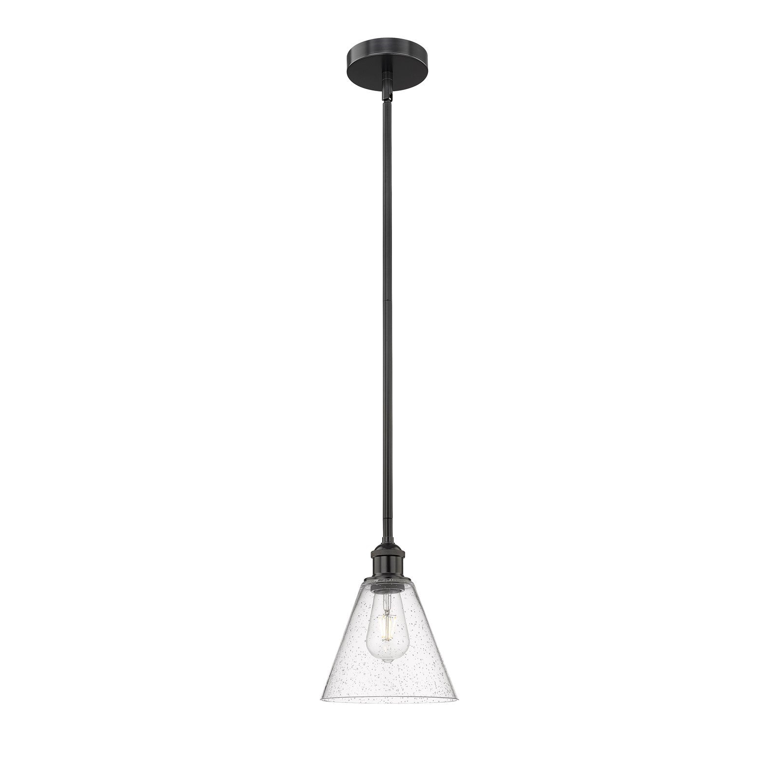 Innovations Berkshire Glass 8in 1-Light Mini Pendant | Industrial Matte Black Steel and Seedy Glass | Kitchen Island & Dining | Model 616-1S-BK-GBC-84-LED