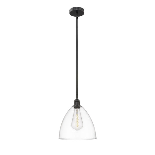 Innovations Bristol 12in 1-Light Mini Pendant | Industrial Matte Black Steel and Clear Glass | Kitchen Island & Dining Room | 12 | Model 616-1S-BK-GBD-122