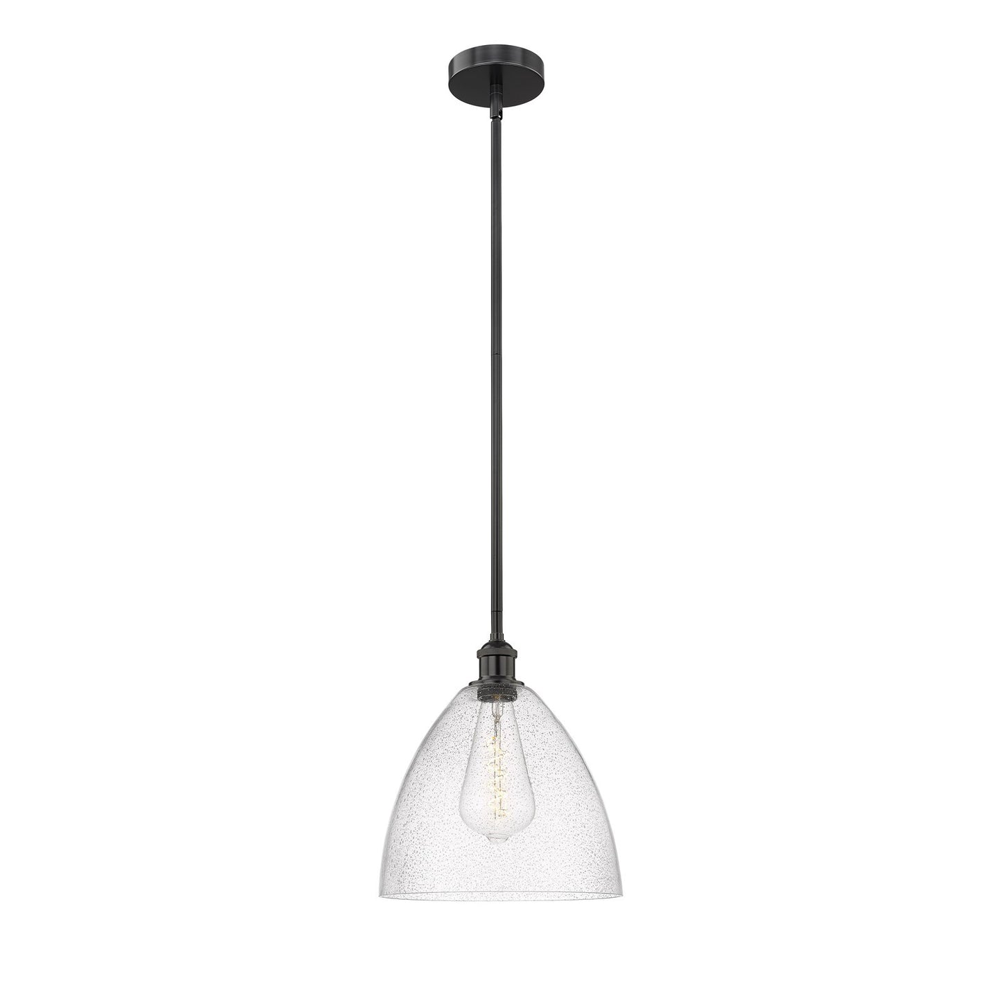 Innovations Bristol 12in 1-Light Mini Pendant | Industrial Matte Black Steel and Seedy Glass | Kitchen Island & Dining Room | Model 616-1S-BK-GBD-124