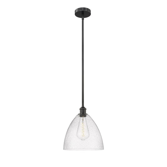 Innovations Bristol 12in 1-Light Mini Pendant | Industrial Matte Black Steel and Seedy Glass | Kitchen Island & Dining Room | Model 616-1S-BK-GBD-124