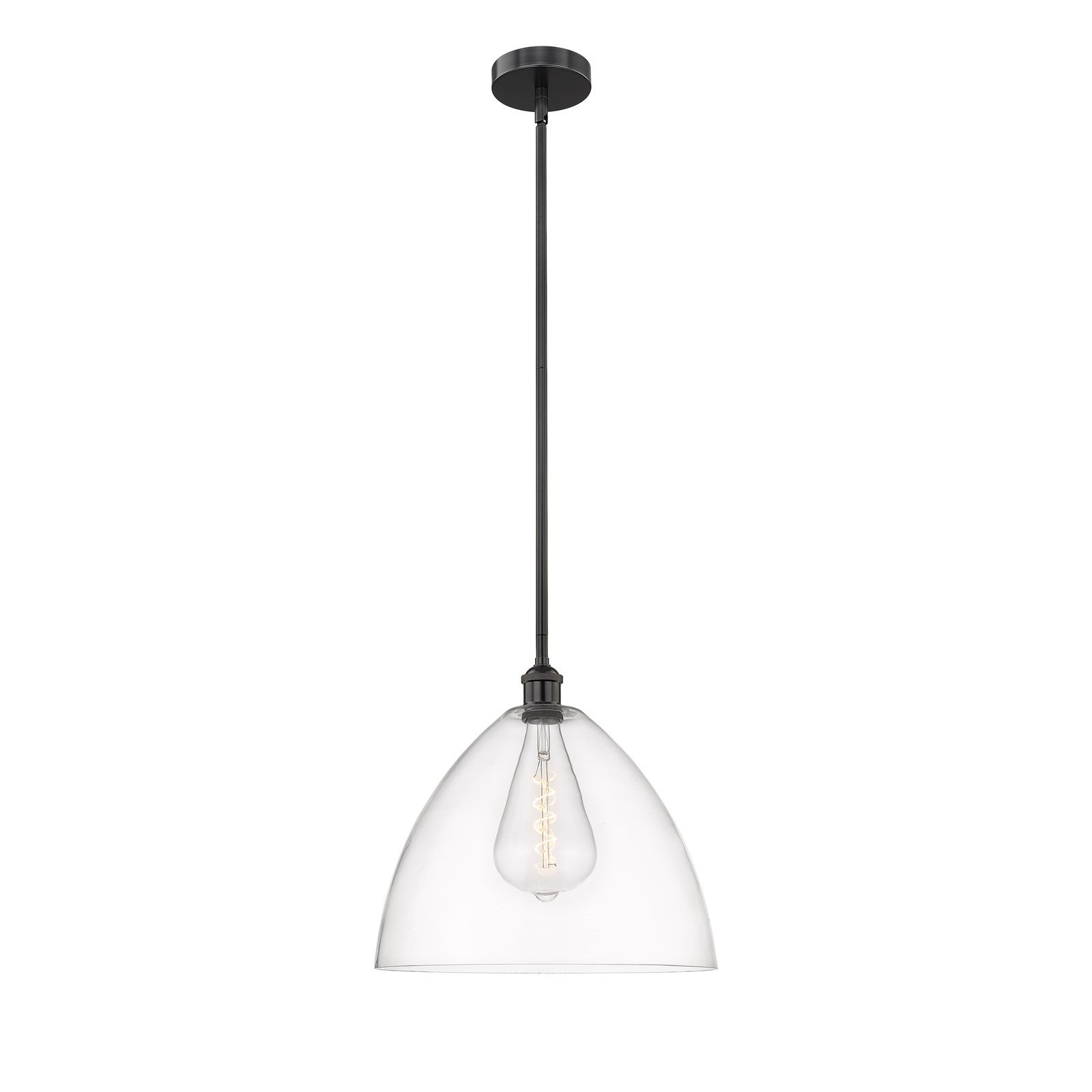 Innovations Bristol 16in 1-Light Pendant | Industrial Matte Black Steel and Clear Glass Dome Shade | Kitchen Island & Dining | Model 616-1S-BK-GBD-162