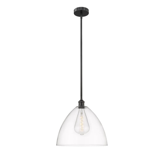 Innovations Bristol 16in 1-Light Pendant | Industrial Matte Black Steel and Clear Glass Dome Shade | Kitchen Island & Dining | Model 616-1S-BK-GBD-162