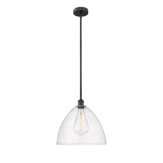 Innovations Bristol 16in 1-Light Pendant | Industrial Matte Black Steel and Seedy Glass | Kitchen Island & Dining Room | 16 x 16 | Model 616-1S-BK-GBD-164