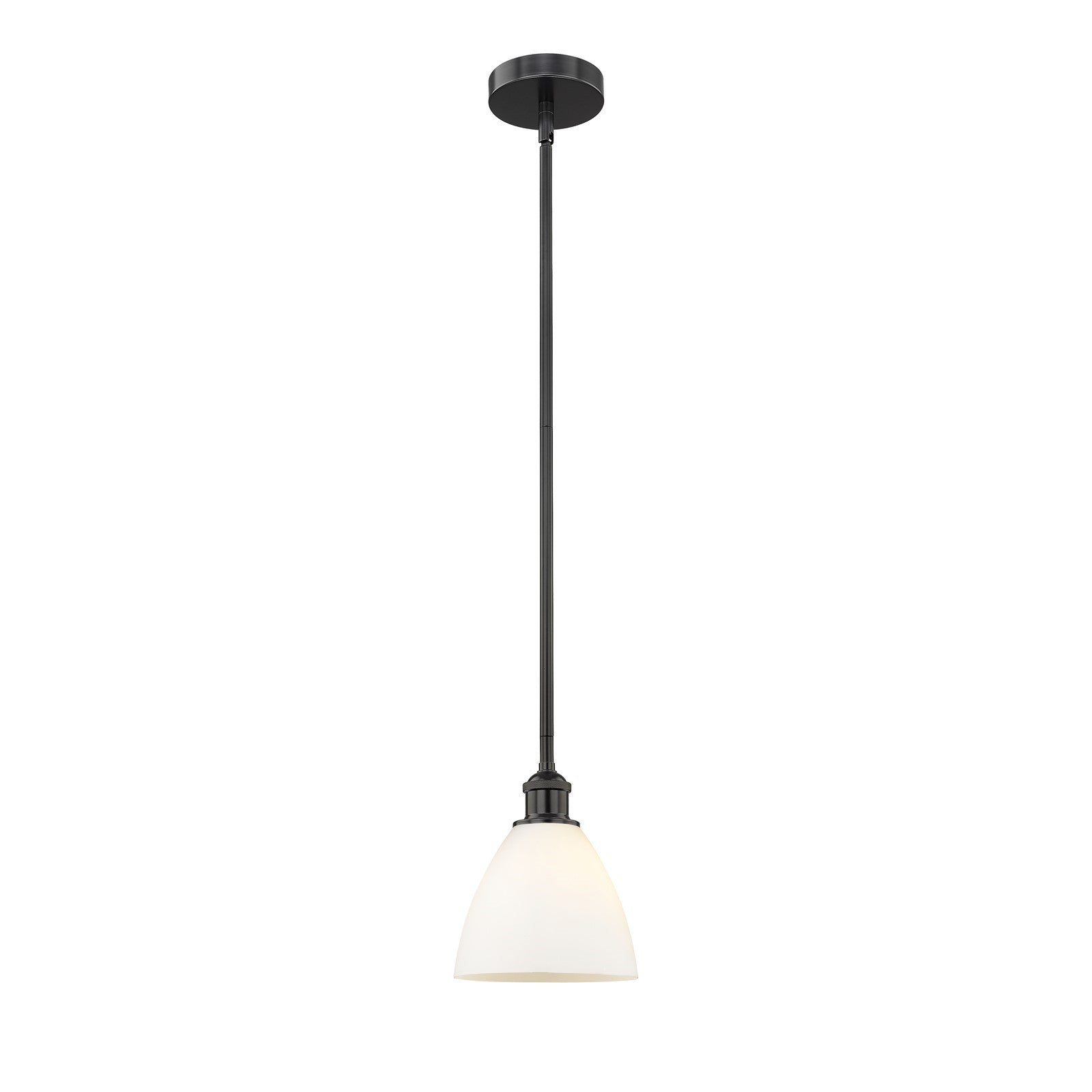 Innovations Bristol 7.5in 1-Light Mini Pendant | Industrial Matte Black Steel and Matte White Glass | Kitchen Island & | Model 616-1S-BK-GBD-751-LED
