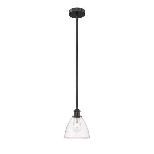 Innovations Bristol 8in 1-Light Mini Pendant | Industrial Matte Black Steel and Clear Glass | Kitchen Island | 7.5 x 7.5 x 9 in | Model 616-1S-BK-GBD-752