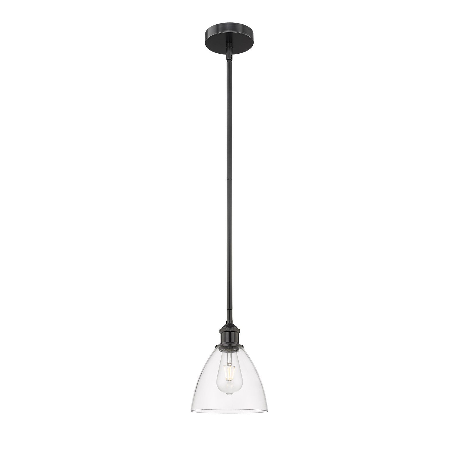 Innovations Bristol 8in 1-Light Mini Pendant | Industrial Matte Black Steel and Clear Glass | Kitchen Island | 7.5 x 7.5 x 9 in | Model 616-1S-BK-GBD-752