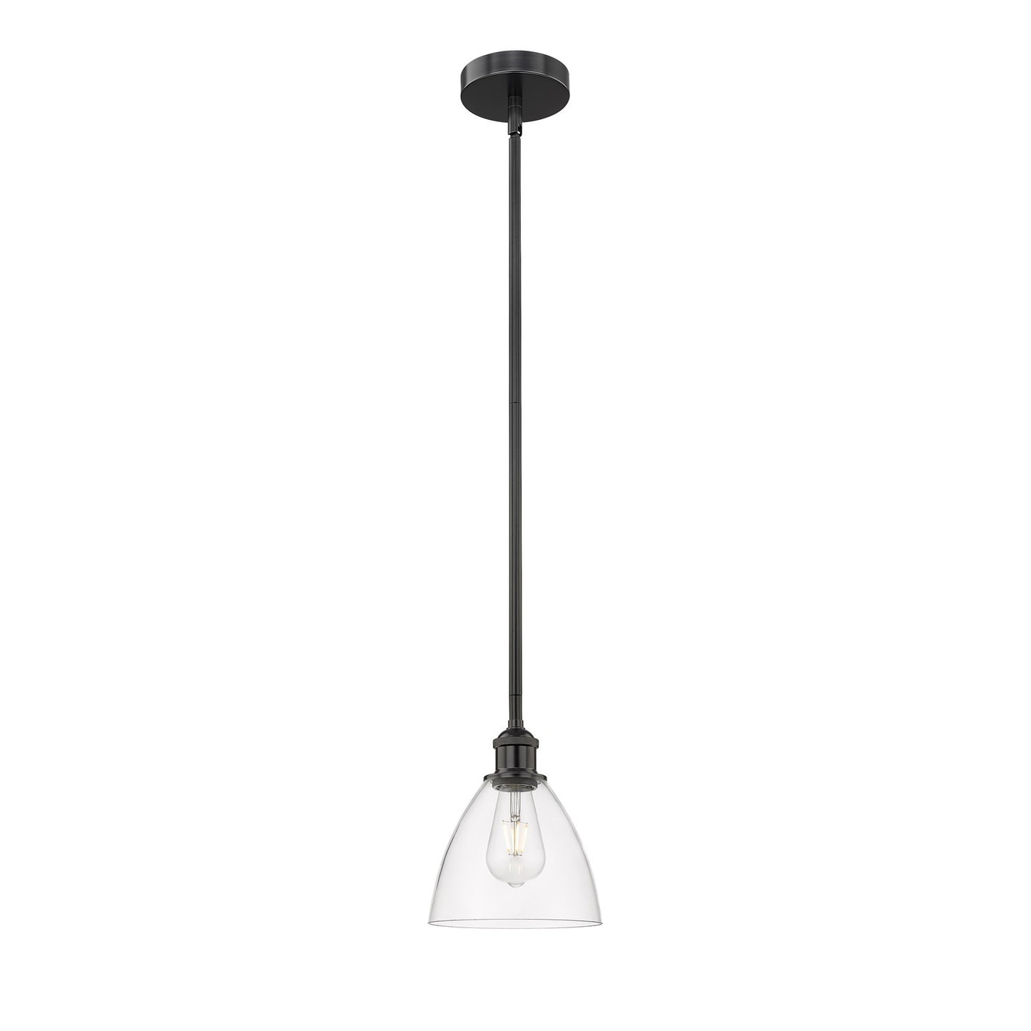 Innovations Bristol 8in 1-Light Mini Pendant | Industrial Matte Black Steel and Clear Glass | Kitchen Island | 7.5 x 7.5 x 9 in | Model 616-1S-BK-GBD-752