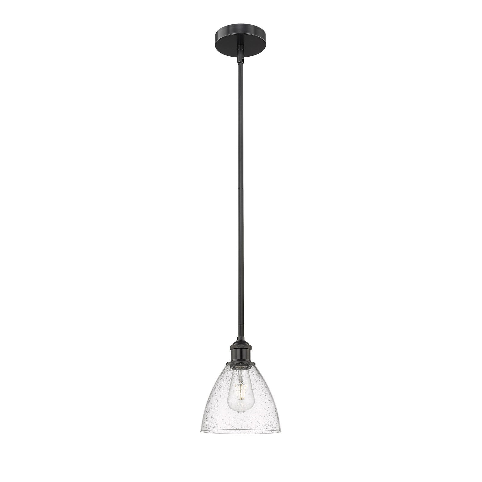 Innovations Bristol 8in 1-Light Mini Pendant | Industrial Matte Black Steel and Seedy Glass | Kitchen Island & Dining Room | Model 616-1S-BK-GBD-754